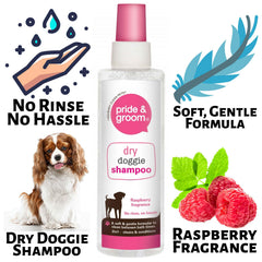 1X Pride & Groom Raspberry Scented Dry Dog Shampoo 200ml