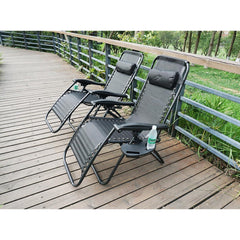 2 x Zero Gravity Reclining Garden Chair Sun Beach Lounger Recliner Outdoor Black
