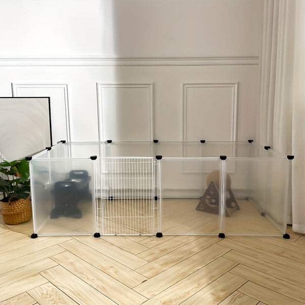 DIY 12 Panels Pet Fence Puppy Pen Crate Cage with Door Dog Rabbit Playpen Metal Enclosure