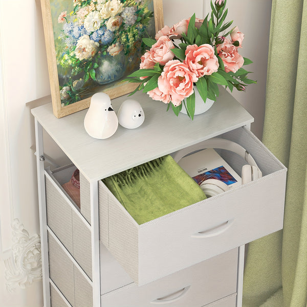 Modern 4-Drawer Dresser Storage Cabinet with Metal Frame & MDF Wood - Grey Spacious Dresser with Anti-Tip Safety & Adjustable Feet, Assembly, Standalone Furniture Unit Suitable for Bedroom or Living Room (17.7” X 11.8” X 35.8”)