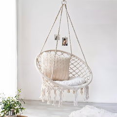 Courtyard Woven Hanging Basket, Hanging Cotton Rope Iron Ring Hanging Chair, Balcony Rocking Chair, Suitable for Indoor, Outdoor, Home, Balcony, Courtyard, Garden, Maximum Load Capacity: 200kg, Material: Iron Ring, Cotton Rope (No Include Cushion)