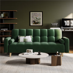 Costoffs Convertible Sofa Bed, Sofa Bed Velvet Convertible Sofa Bed 3 Seater Futon Sofa Bed with 2 Bolster Pillows and 3 Adjustable Back Angles for Apartments, Dens, Guest Rooms, Spare Rooms, Offices, and Lounges, Modern Grey/Blue/Green