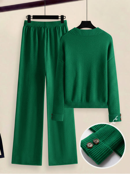 Women's 2pcs Set with Side Stripe| Crewneck Sweater & Relaxed Fit Straight Leg Pants| Soft Loungewear for Spring Autumn | European Casual Y Style