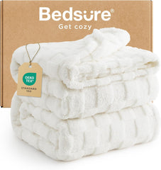 Bedsure Fleece Throw Blanket for Sofa - Fluffy Cosy Warm Blankets for Bed, Soft Cute Single Throw Gifts for Women and Girls, off White, 130X170 Cm