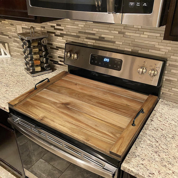 Stove Cover, Wood Stove Top Cover Board, 56 x 75 CM, Brown, Noodles Board for Gas Stove, Kitchen Countertop