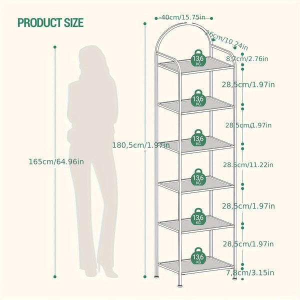 Bookcase Bookshelf, Tempered Glass Bookshelves, Slim Shelving Unit for Bedroom, Bathroom, Home Office, Steel Frame, 6 Tier Golden, Standing Shelf