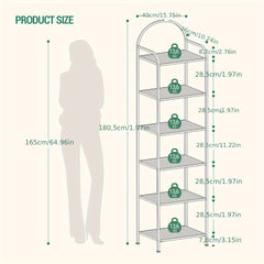 Bookcase Bookshelf, Tempered Glass Bookshelves, Slim Shelving Unit for Bedroom, Bathroom, Home Office, Steel Frame, 6 Tier Golden, Standing Shelf
