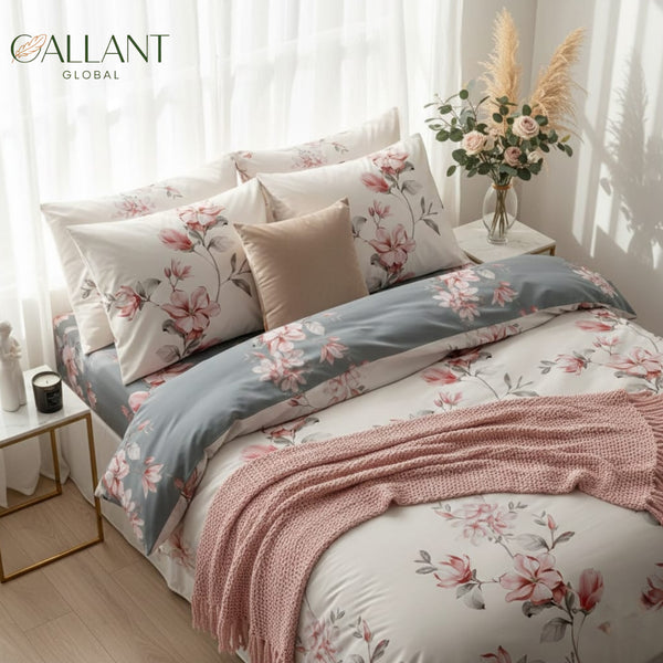Printed Floral Duvet Sets 100% MicroFiber Super Soft Bedding Sets Button Closure With 2 Pillowcase Reversible Multicolored Duvet Covers Set