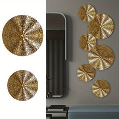 5/6/7pcs Elegant Golden Iron Art Round Wall Hanging Decor | European Style Wall Mount Home Decor for Living Room, Bedroom, Dining Room | Ideal Housewarming Gift, Art Deco Style, Iron Material