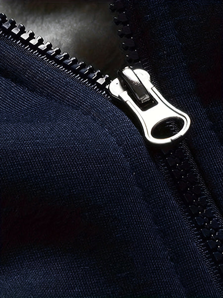 Men'S Cozy Fleece Hoodie, Stylish Color-Blocked Jacket for Autumn And Winter