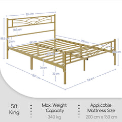 Costoffs Metal-Framed Bed, Metal-Framed Bed Base with Storage, Metal Platform Bed Frame with Headboard and Metal Bed Slats, Easy Assembly Bed, Single/Double/ Size Metal Bed Frame, Bed Foundation
