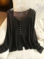 Unique and Lightweight V-neck Cardigan - Transparent Summer Long Sleeved Shawl, Suitable for Spring/summer/autumn, Women's Casual and Sexy Style