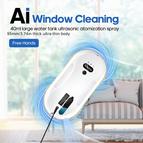 PuRuiKai09 2026 Latest Window Cleaning Robot (Plug-in): Fully automatic remote control operation, with automatic water spraying function and 4.5-meter anti-fall safety rope, set includes 10 cleaning cloths and a water spray bottle (local warehouse