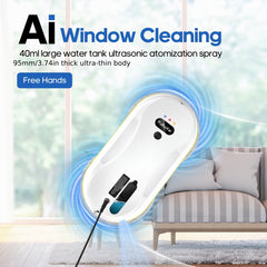 PuRuiKai09 2026 Latest Window Cleaning Robot (Plug-in): Fully automatic remote control operation, with automatic water spraying function and 4.5-meter anti-fall safety rope, set includes 10 cleaning cloths and a water spray bottle (local warehouse
