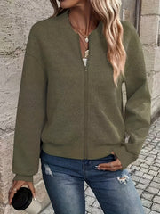 Solid Color Casual Zip-Up Cardigan Jacket