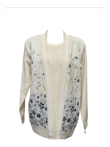 Ladies Twin Set Floral Sweater Womens Knitted Tank Top Cardigan Jumper
