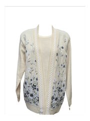 Ladies Twin Set Floral Sweater Womens Knitted Tank Top Cardigan Jumper