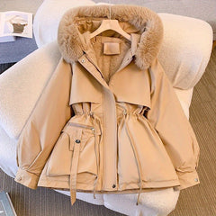 [Winter Coat Women] Women's Parka Autumn And Winter 2025 New Slim Parka, Fashionable And Versatile Plush One-piece Coat, Solid Color Daily Casual Style, Elegant Temperament Style, Comfortable And Warm to Wear, Halloween And Christmas Clothes Women