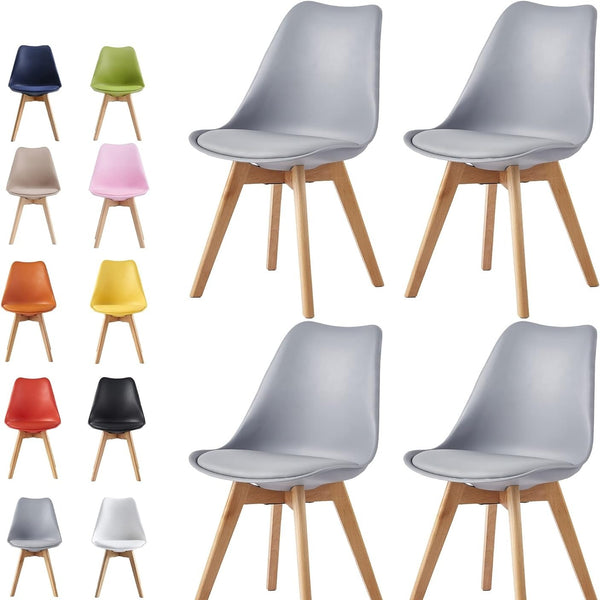 mcc direct Set of 4 Dining Chairs Wooden Legs Soft Cushion Pad Stylish DELUXE Retro Lounge Dining Office EVA