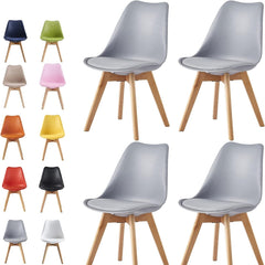mcc direct Set of 4 Dining Chairs Wooden Legs Soft Cushion Pad Stylish DELUXE Retro Lounge Dining Office EVA