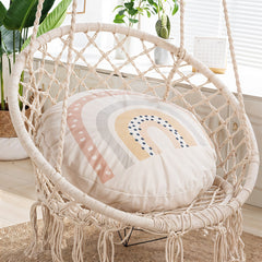 Courtyard Woven Hanging Basket, Hanging Cotton Rope Iron Ring Hanging Chair, Balcony Rocking Chair, Suitable for Indoor, Outdoor, Home, Balcony, Courtyard, Garden, Maximum Load Capacity: 200kg, Material: Iron Ring, Cotton Rope (No Include Cushion)