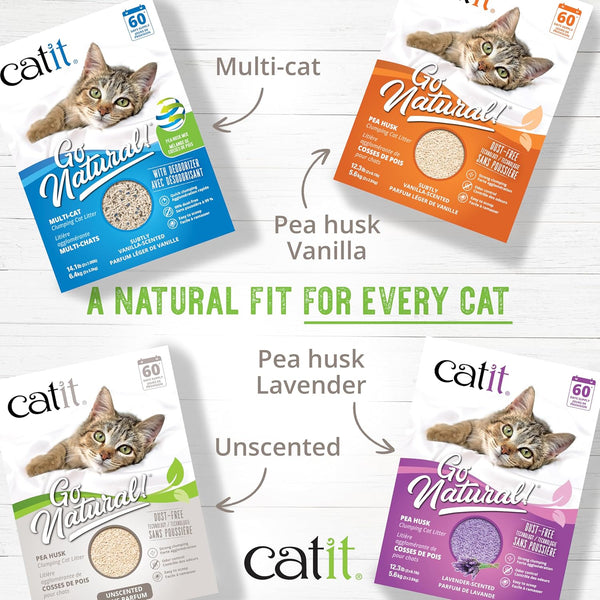 Catit Go Natural Unscented Pea Husk Clumping Cat Litter, Deodorising, 99.9% Dust-Free, Fast Clumping Cat Litter, Plant-Based Litter for Cats & Kittens, 5.6Kg