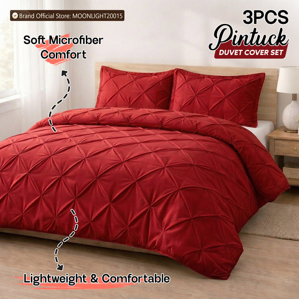 3pcs Luxury Pintuck Duvet Cover Set – Soft Breathable Microfiber Bedding Set, Elegant Pleated Design, Hotel Quality, Machine washable, All season use for Single, Double, King & Super King Sizes