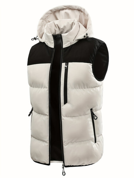 Men'S Winter Warm Sleeveless Padded Vest Casual Hooded Jacket Detachable Thickened Outerwear Vest Contrast Color Design Men Women Couple Same Style Elastic Shrinkage Windproof Warm Cold-Resistant Top Winter New Style