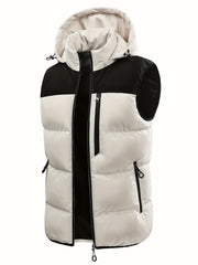 Men'S Winter Warm Sleeveless Padded Vest Casual Hooded Jacket Detachable Thickened Outerwear Vest Contrast Color Design Men Women Couple Same Style Elastic Shrinkage Windproof Warm Cold-Resistant Top Winter New Style