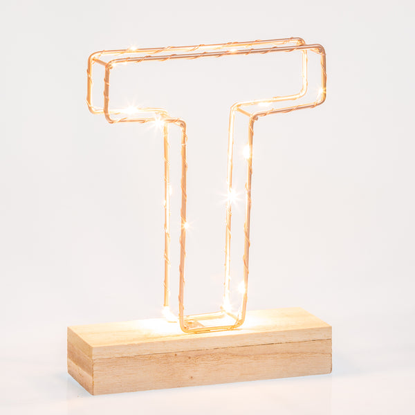 Light Up Letter | LED Alphabet Wire Frame Letter Lights | Rose Gold Copper Initials | Personalised Lighting | Battery Powered | For The Office Living Room Bedroom | Gift For Her