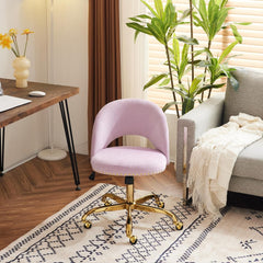 Office Chair Velvet Fabric Swivel Computer Desk Chair Comfy Armless Vanity Task Chair With Adjustable Height, Ergonomic Chair for Home Bedroom (Delicate Lilac)
