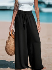 3pcs Set, Standard Size Women'S Long Pants, Wide-Leg Trousers, Solid Color, Casual, Vacation Style