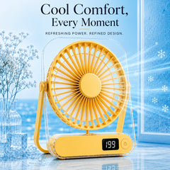 Ultra-Quiet USB Rechargeable Desk Fan with 5000Mah Battery 5 Speeds, Foldable 180° Design, Digital Power Display, Portable And Lightweight, Ideal for Home, Office, Travel, Road Trips, Outdoor Activities Strong, Refreshing Breeze Anytime
