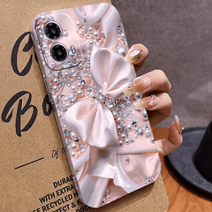 Phone Case - Mobile Cover: Decorative Phone Case with a Pink Satin Bow And Pearl Crystals for Iphone 17 Pro Max/Pro/Air, 16 Plus, 15, 14 Pro Max, 13, 12, 11. A Fantastic Present for Friends, Boys, Girls, Or Family. Anti-Scratch Design