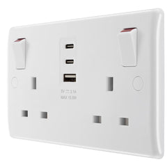 Masterplug Double 13A Switched Sockets with 15W USB a & 2X C Charger Ports, Pack of 2