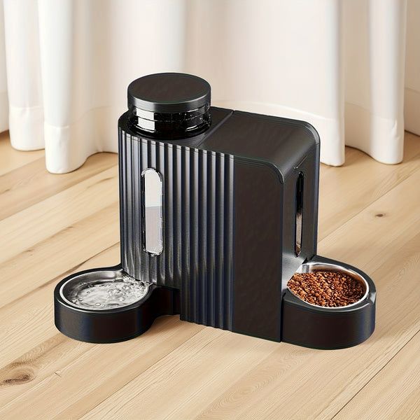 Dog And Cat Food Feeder And Water Dispenser, Two-In-One Set, 3L Large Capacity, Automatic Gravity Feeding, 304 Stainless Steel Bowl, Removable And Washable, for Small/Medium/Large Dogs And Cats, Black, Without Battery
