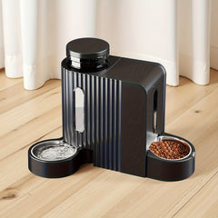Dog And Cat Food Feeder And Water Dispenser, Two-In-One Set, 3L Large Capacity, Automatic Gravity Feeding, 304 Stainless Steel Bowl, Removable And Washable, for Small/Medium/Large Dogs And Cats, Black, Without Battery