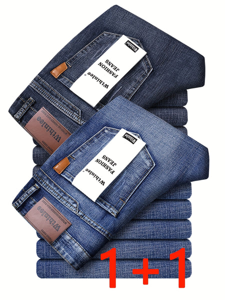 2026 Four-Season Men's Loose Straight-Leg Jeans, Light Business Casual Stretch Straight-Leg Pants, Two-pc