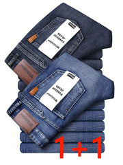 2026 Four-Season Men's Loose Straight-Leg Jeans, Light Business Casual Stretch Straight-Leg Pants, Two-pc