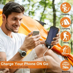 20000mAh Portable Solar Power Bank, Portable Solar Mobile Phone Charger, Camping External Battery Charger for Mobile Phones, 2 USB/ LED Flashlights with Compass for Outdoor Activities