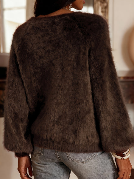 New Autumn Winter Niche Cardigan for Women, Lazy Style Sweater Coat, Wine Red Faux Mink Velvet Round Neck Designer Cardigan, Casual Elegant Autumn Winter Coat, Urban Commuter Basic Versatile, Stylish Casual Vacation Style, Designer Pattern Niche