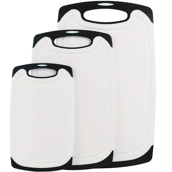 3pcs Large Plastic Cutting Board Set with Non-Slip Base & Ergonomic Handle - Dishwasher Safe, Heavy-Duty Kitchen Chopping Boards with Rounded Edges, & Design, Space-Saving Stackable for Meat, Vegetables, Cheese - Durable & Easy to Clean (No Batterie