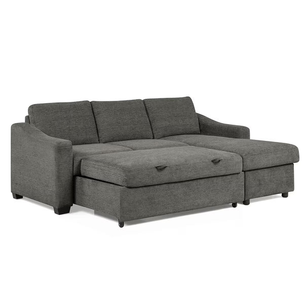 Coddle Aria Grey Fabric Convertible Sofa Bed with Chaise