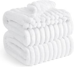Bedsure Fleece Throw Blanket for Sofa - Fluffy Cosy Warm Blankets for Bed, Soft Cute Single Throw Gifts for Women and Girls, off White, 130X170 Cm