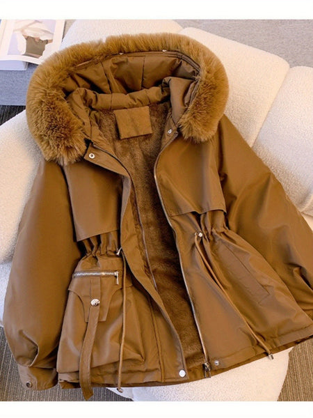 [Winter Coat Women] Women's Parka Autumn And Winter 2025 New Slim Parka, Fashionable And Versatile Plush One-piece Coat, Solid Color Daily Casual Style, Elegant Temperament Style, Comfortable And Warm to Wear, Halloween And Christmas Clothes Women