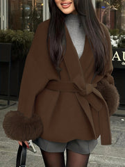 New Autumn/Winter Sophisticated Style Tie-Strap Coat for Women, Elegant and High-End, Overcoat
