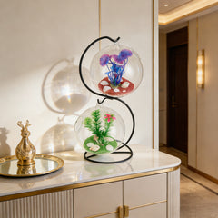 Mini Hanging Glass Aquarium with Stand - Creative Desk Tank for Fish or A Clear Vase for Succulents/Hydroponics, Small Modern Tabletop Oasis Offering Unique Home & Office Decor and A Soothing Gift Idea