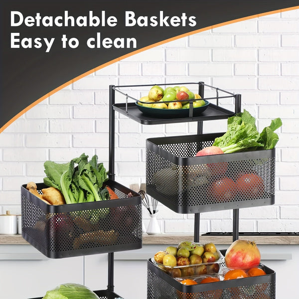 6 Tier Kitchen Rotating Storage Trolley Cart Utility Vegetable Mobile Shelf Rack