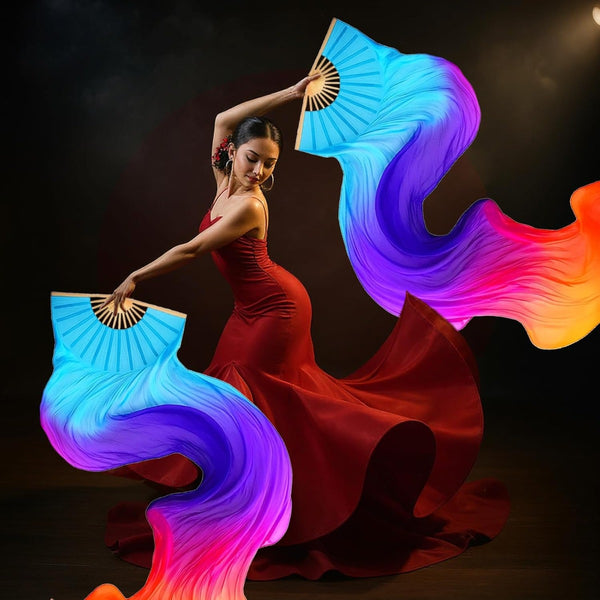 Artificial Fan, for Belly Dance, Women's Belly Dance Fan, Handcrafted Colorful Ribbon Fan, Professional Folding Dance Fan, Suitable for Traditional Dance, No Battery Required