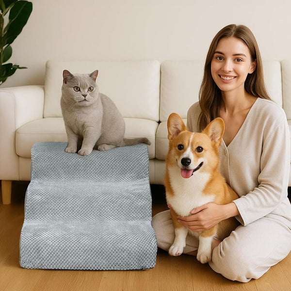 56X40X35CM Dog steps 3-Steps High Density Foam Dog Stairs Dog Steps for Bed with Detachable Cover Non Slip Bottom Steps for Dogs to Get on the Bed for Small Senior Injured Pets for Sofa C